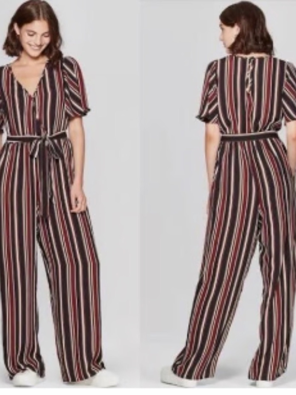 Xhilaration Black, Red & White Striped Wide-Leg Jumpsuit